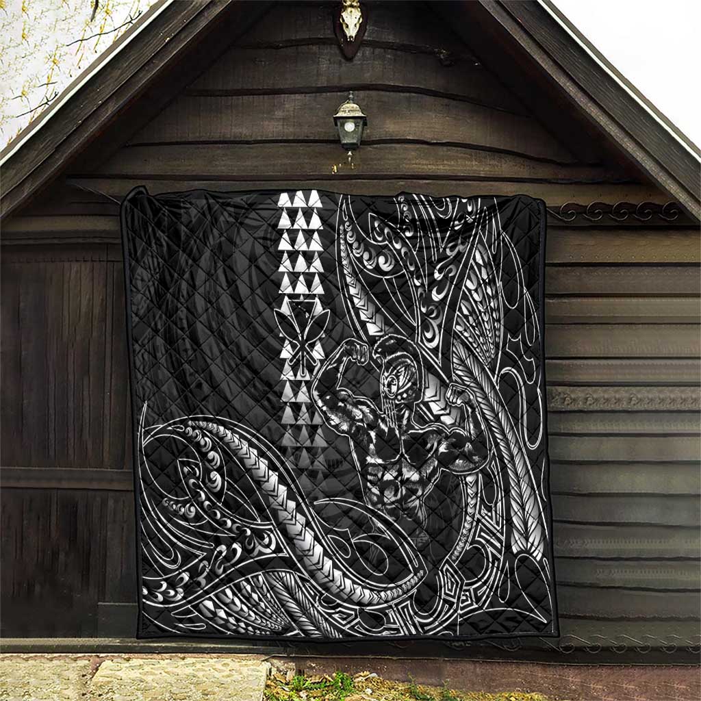 Hawaii Ikaika Warrior Helmet Quilt Black Tribal Tattoo LT05 - Polynesian Pride