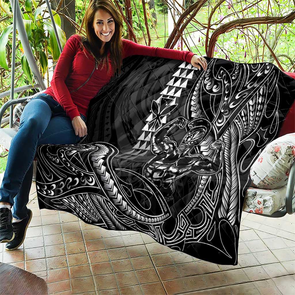 Hawaii Ikaika Warrior Helmet Quilt Black Tribal Tattoo LT05 - Polynesian Pride