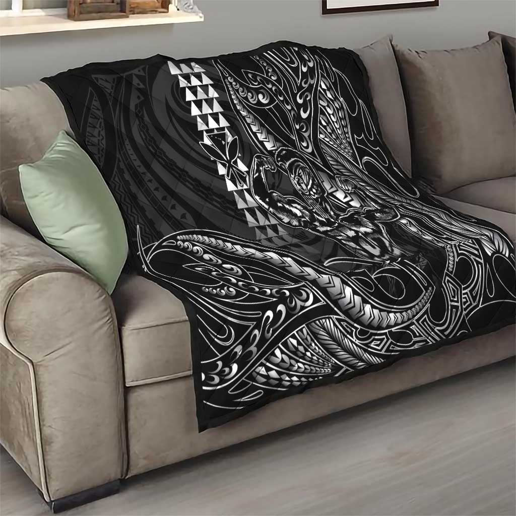 Hawaii Ikaika Warrior Helmet Quilt Black Tribal Tattoo LT05 - Polynesian Pride