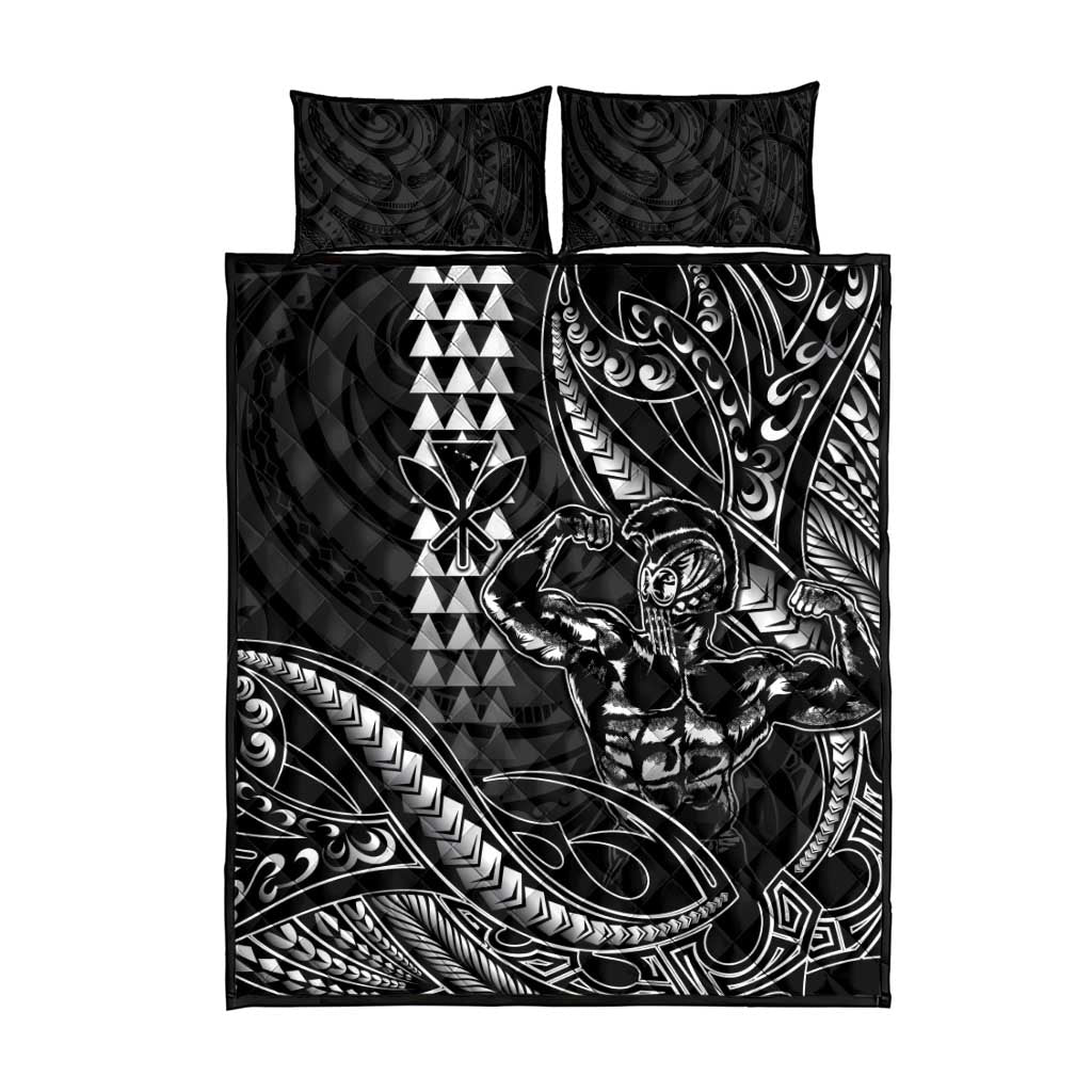Hawaii Ikaika Warrior Helmet Quilt Bed Set Black Tribal Tattoo LT05 - Polynesian Pride