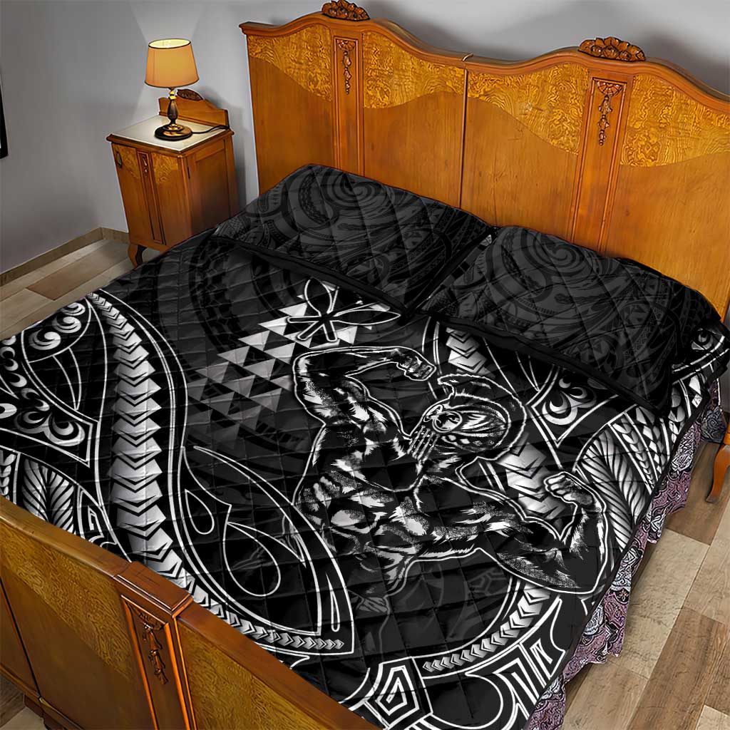 Hawaii Ikaika Warrior Helmet Quilt Bed Set Black Tribal Tattoo LT05 - Polynesian Pride