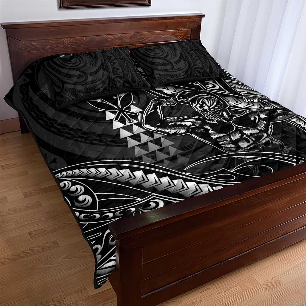 Hawaii Ikaika Warrior Helmet Quilt Bed Set Black Tribal Tattoo LT05 - Polynesian Pride