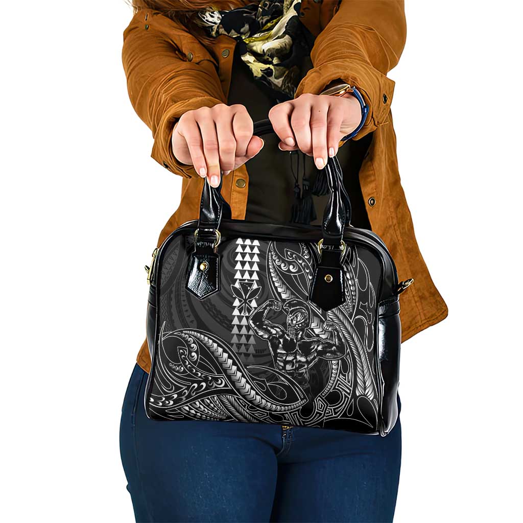 Hawaii Ikaika Warrior Helmet Shoulder Handbag Black Tribal Tattoo LT05 One Size Black - Polynesian Pride