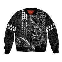 Hawaii Ikaika Warrior Helmet Sleeve Zip Bomber Jacket Black Tribal Tattoo LT05 Unisex Black - Polynesian Pride