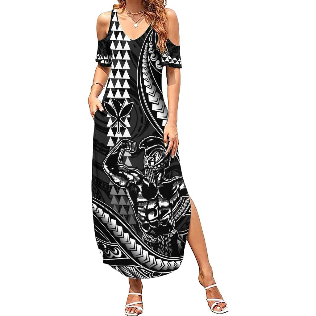 Hawaii Ikaika Warrior Helmet Summer Maxi Dress Black Tribal Tattoo LT05 Women Black - Polynesian Pride