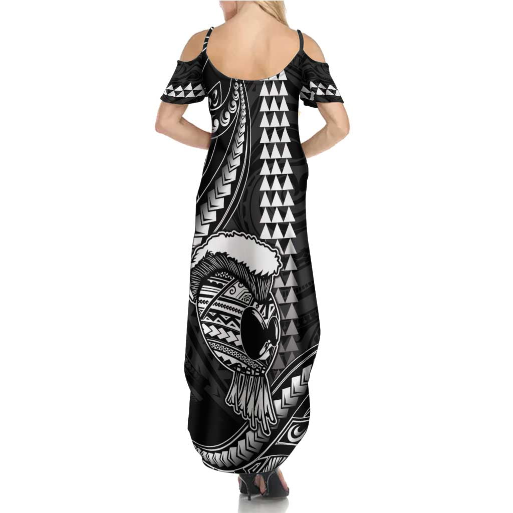 Hawaii Ikaika Warrior Helmet Summer Maxi Dress Black Tribal Tattoo LT05 - Polynesian Pride