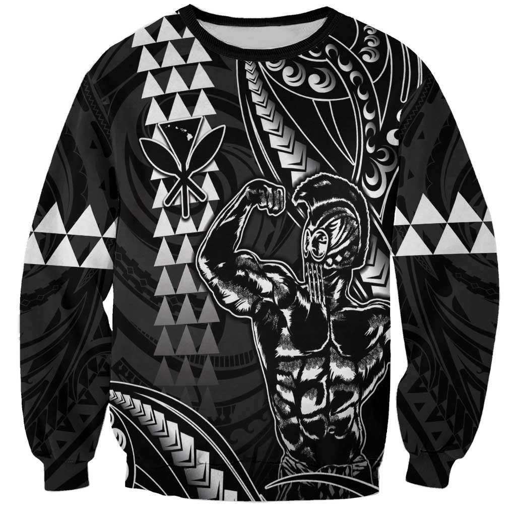 Hawaii Ikaika Warrior Helmet Sweatshirt Black Tribal Tattoo LT05 Unisex Black - Polynesian Pride