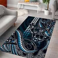 Hawaii Ikaika Warrior Helmet Area Rug Blue Tribal Tattoo LT05 - Polynesian Pride