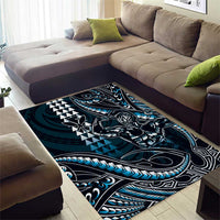 Hawaii Ikaika Warrior Helmet Area Rug Blue Tribal Tattoo LT05 - Polynesian Pride