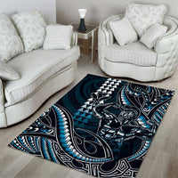 Hawaii Ikaika Warrior Helmet Area Rug Blue Tribal Tattoo LT05 - Polynesian Pride