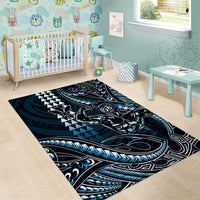 Hawaii Ikaika Warrior Helmet Area Rug Blue Tribal Tattoo LT05 - Polynesian Pride