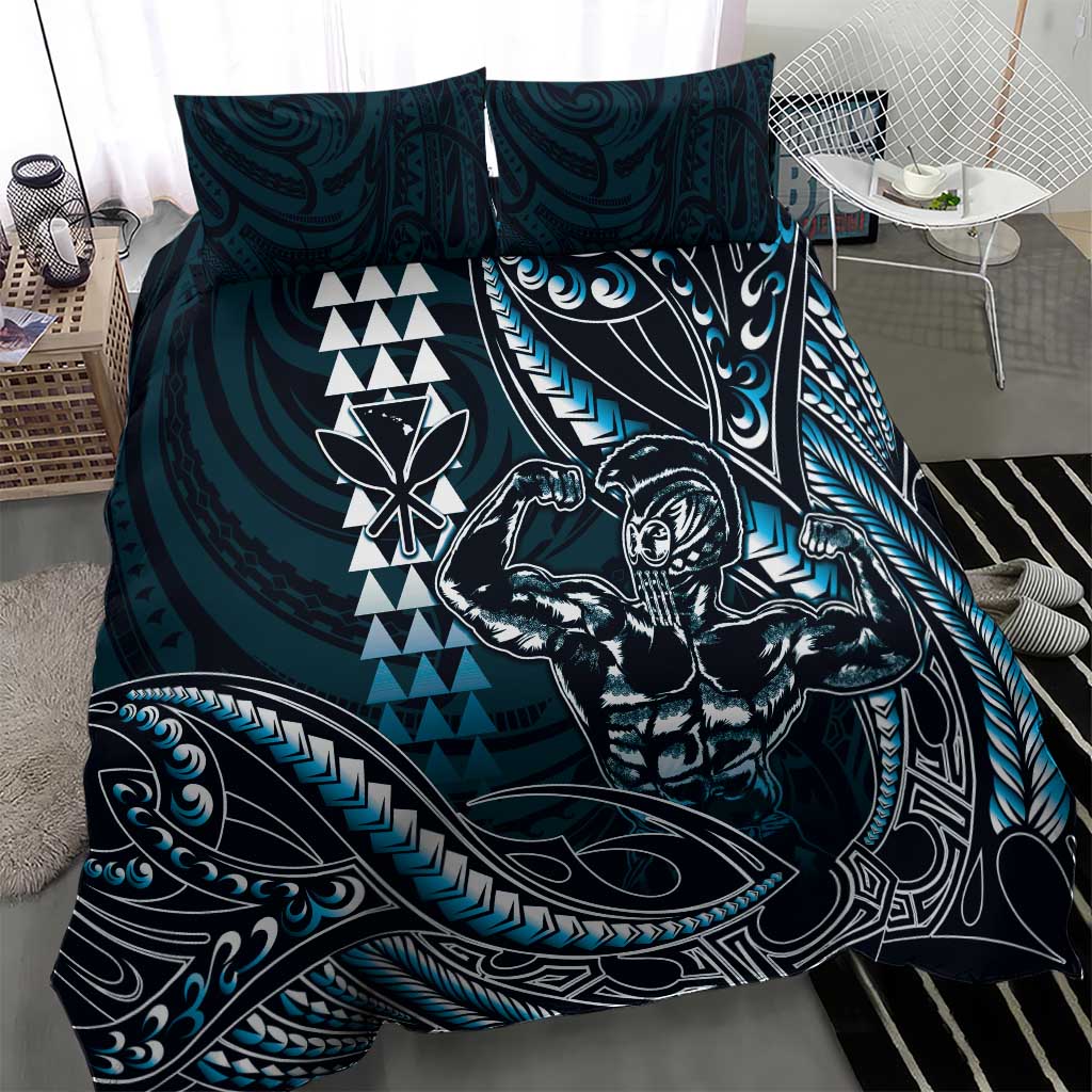 Hawaii Ikaika Warrior Helmet Bedding Set Blue Tribal Tattoo LT05 - Polynesian Pride