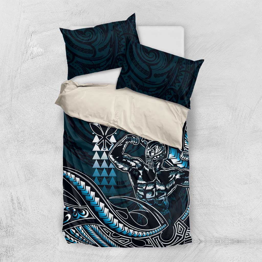 Hawaii Ikaika Warrior Helmet Bedding Set Blue Tribal Tattoo LT05 US Twin 172cm x 218cm Blue - Polynesian Pride