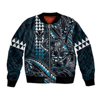 Hawaii Ikaika Warrior Helmet Bomber Jacket Blue Tribal Tattoo LT05 Unisex Blue - Polynesian Pride