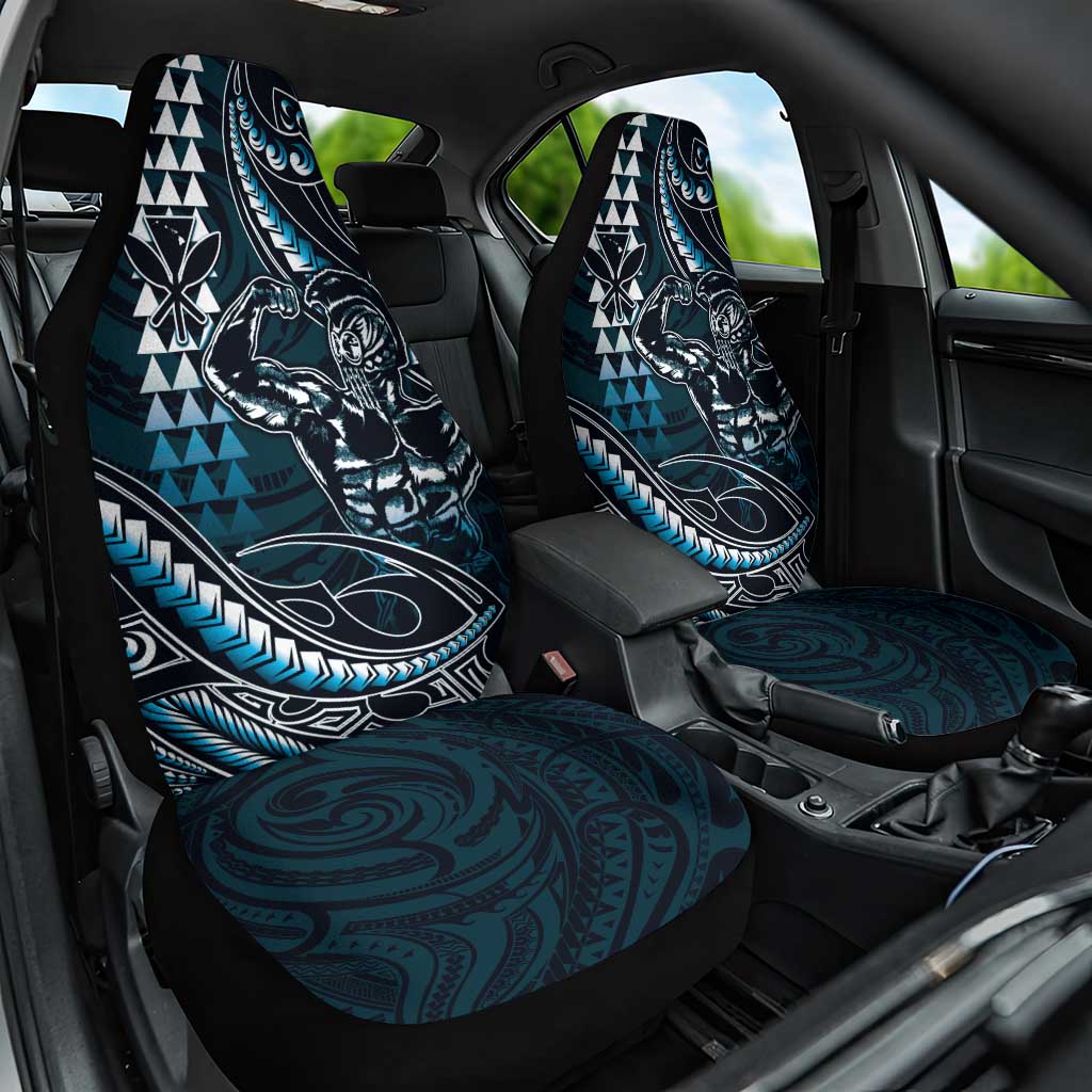 Hawaii Ikaika Warrior Helmet Car Seat Cover Blue Tribal Tattoo LT05 One Size Blue - Polynesian Pride