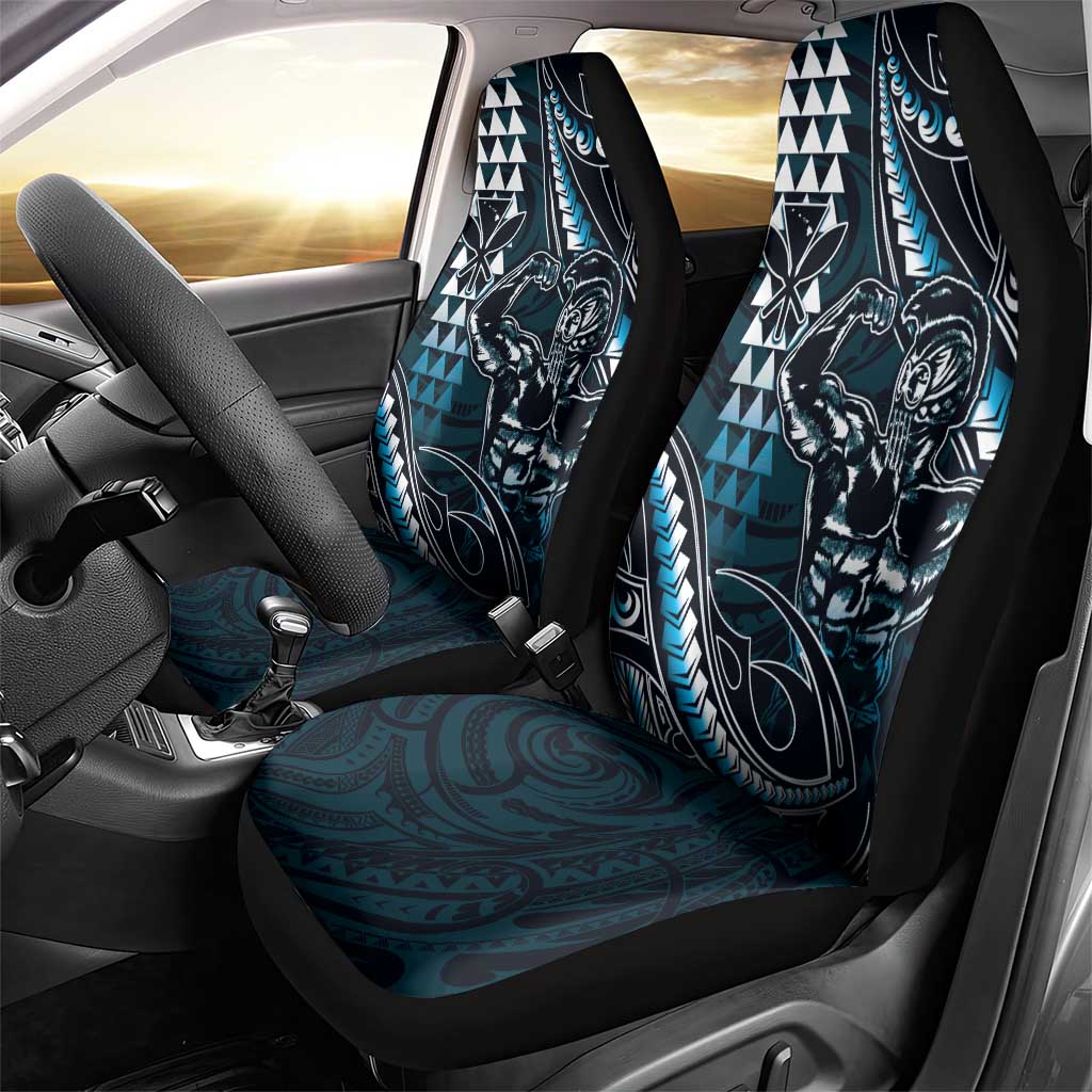 Hawaii Ikaika Warrior Helmet Car Seat Cover Blue Tribal Tattoo LT05 - Polynesian Pride