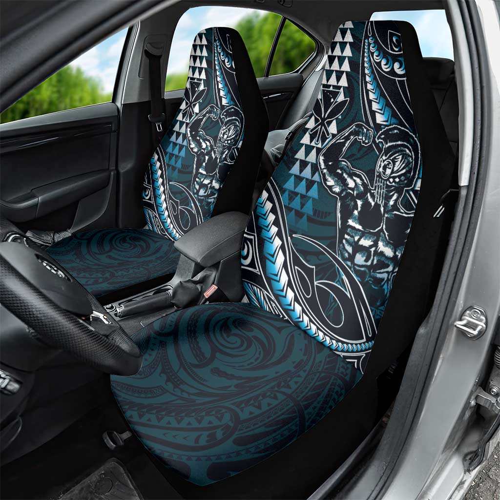 Hawaii Ikaika Warrior Helmet Car Seat Cover Blue Tribal Tattoo LT05 - Polynesian Pride