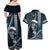 Hawaii Ikaika Warrior Helmet Couples Matching Off Shoulder Maxi Dress and Hawaiian Shirt Blue Tribal Tattoo