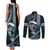 Hawaii Ikaika Warrior Helmet Couples Matching Tank Maxi Dress and Long Sleeve Button Shirt Blue Tribal Tattoo