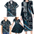 Hawaii Ikaika Warrior Helmet Family Matching Long Sleeve Bodycon Dress and Hawaiian Shirt Blue Tribal Tattoo