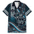 Hawaii Ikaika Warrior Helmet Family Matching Off The Shoulder Long Sleeve Dress and Hawaiian Shirt Blue Tribal Tattoo