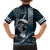 Hawaii Ikaika Warrior Helmet Family Matching Off Shoulder Short Dress and Hawaiian Shirt Blue Tribal Tattoo