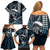 Hawaii Ikaika Warrior Helmet Family Matching Off Shoulder Short Dress and Hawaiian Shirt Blue Tribal Tattoo