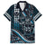 Hawaii Ikaika Warrior Helmet Family Matching Off Shoulder Short Dress and Hawaiian Shirt Blue Tribal Tattoo