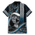 Hawaii Ikaika Warrior Helmet Family Matching Off Shoulder Short Dress and Hawaiian Shirt Blue Tribal Tattoo