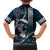 Hawaii Ikaika Warrior Helmet Family Matching Short Sleeve Bodycon Dress and Hawaiian Shirt Blue Tribal Tattoo