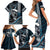 Hawaii Ikaika Warrior Helmet Family Matching Short Sleeve Bodycon Dress and Hawaiian Shirt Blue Tribal Tattoo