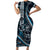 Hawaii Ikaika Warrior Helmet Family Matching Short Sleeve Bodycon Dress and Hawaiian Shirt Blue Tribal Tattoo