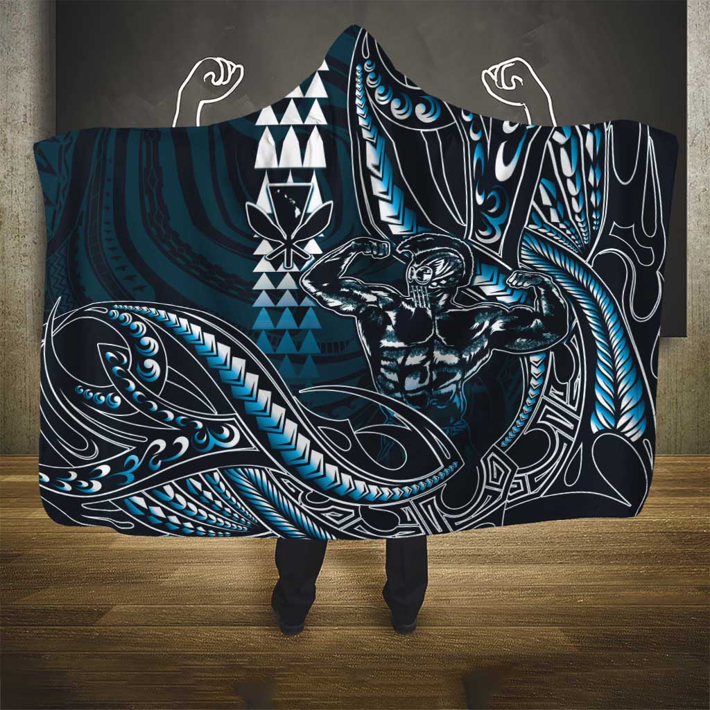 Hawaii Ikaika Warrior Helmet Hooded Blanket Blue Tribal Tattoo LT05 - Polynesian Pride