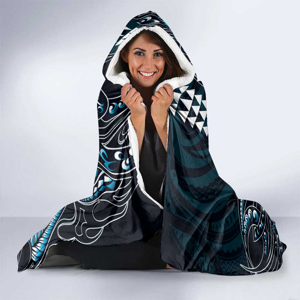 Hawaii Ikaika Warrior Helmet Hooded Blanket Blue Tribal Tattoo LT05 - Polynesian Pride