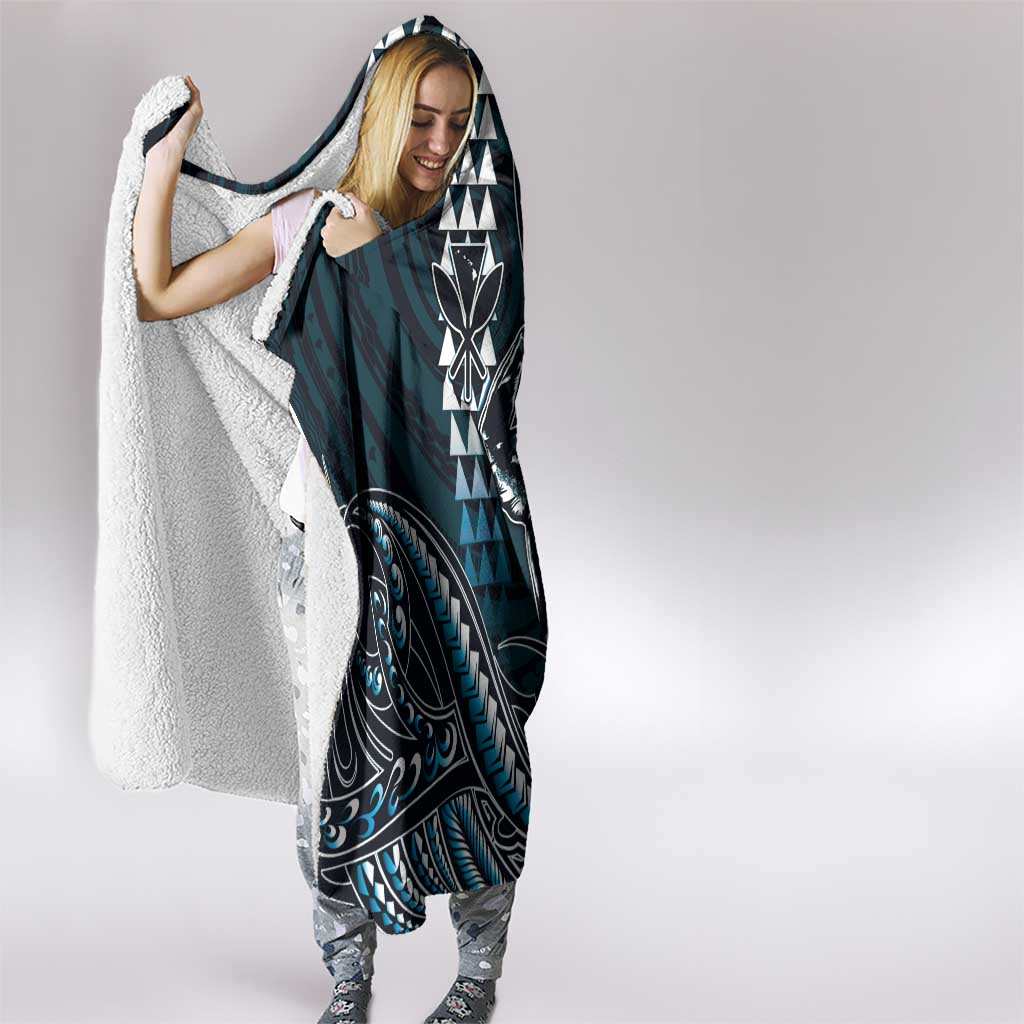Hawaii Ikaika Warrior Helmet Hooded Blanket Blue Tribal Tattoo LT05 - Polynesian Pride