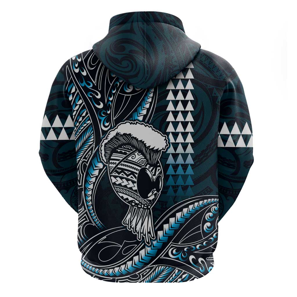 Hawaii Ikaika Warrior Helmet Hoodie Blue Tribal Tattoo LT05 - Polynesian Pride