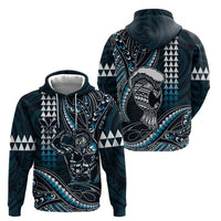 Hawaii Ikaika Warrior Helmet Hoodie Blue Tribal Tattoo LT05 - Polynesian Pride