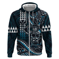 Hawaii Ikaika Warrior Helmet Hoodie Blue Tribal Tattoo LT05 Zip Hoodie Blue - Polynesian Pride