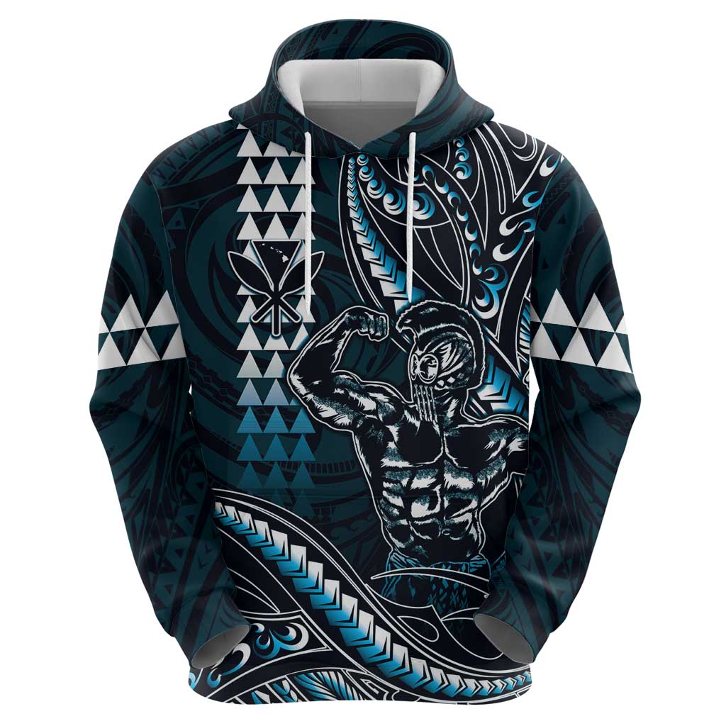 Hawaii Ikaika Warrior Helmet Hoodie Blue Tribal Tattoo LT05 - Polynesian Pride
