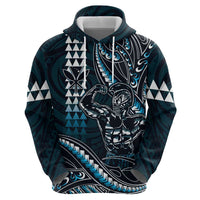 Hawaii Ikaika Warrior Helmet Hoodie Blue Tribal Tattoo LT05 - Polynesian Pride