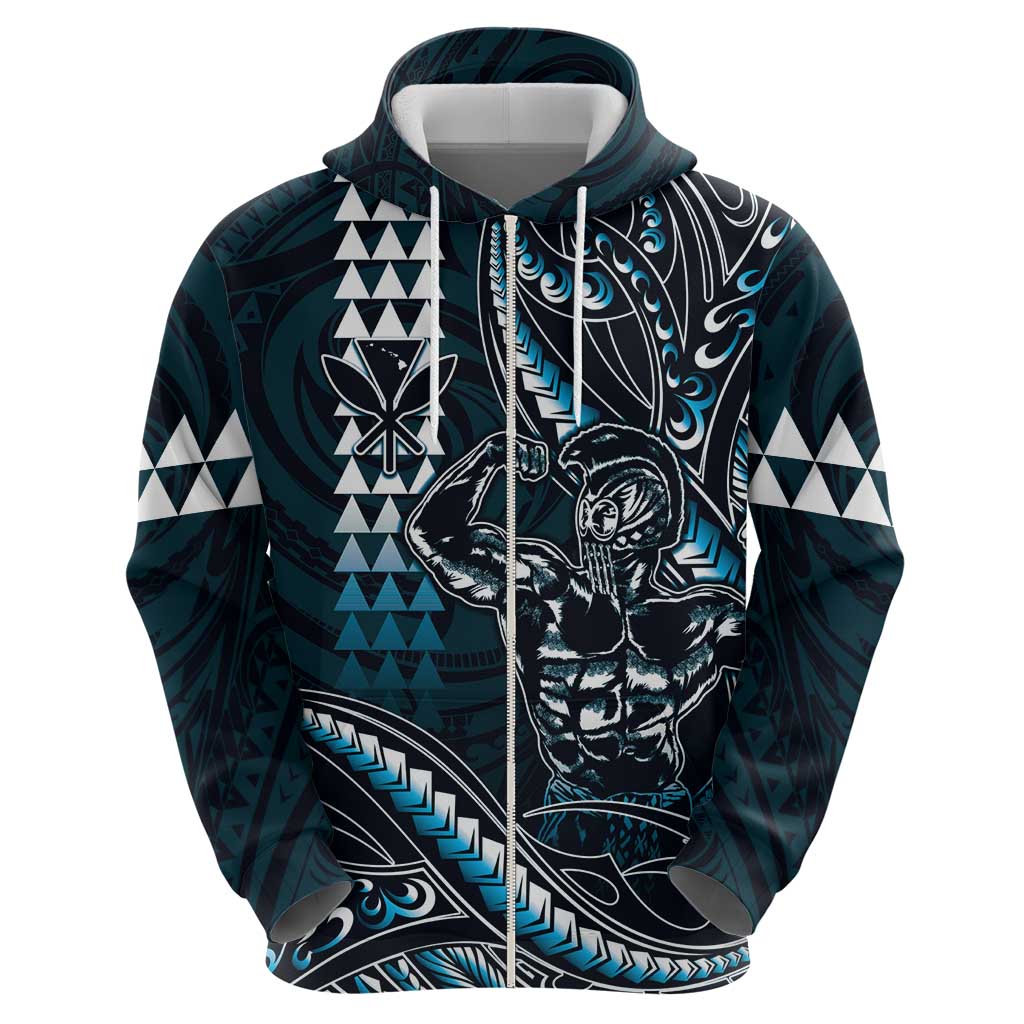 Hawaii Ikaika Warrior Helmet Hoodie Blue Tribal Tattoo LT05 - Polynesian Pride