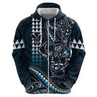 Hawaii Ikaika Warrior Helmet Hoodie Blue Tribal Tattoo LT05 - Polynesian Pride
