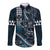 Hawaii Ikaika Warrior Helmet Long Sleeve Button Shirt Blue Tribal Tattoo