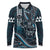 Hawaii Ikaika Warrior Helmet Long Sleeve Polo Shirt Blue Tribal Tattoo