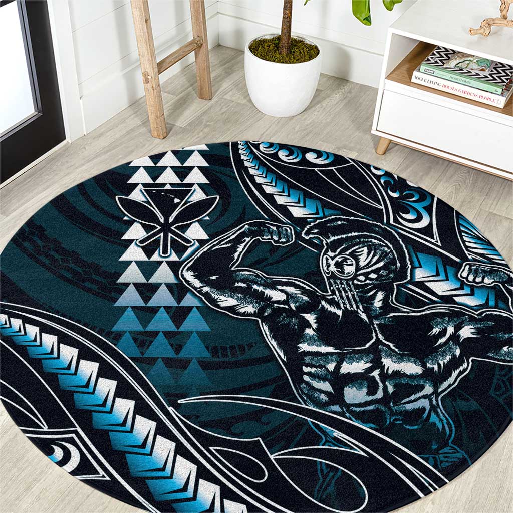 Hawaii Ikaika Warrior Helmet Round Carpet Blue Tribal Tattoo LT05 Blue - Polynesian Pride
