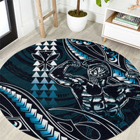 Hawaii Ikaika Warrior Helmet Round Carpet Blue Tribal Tattoo LT05 Blue - Polynesian Pride