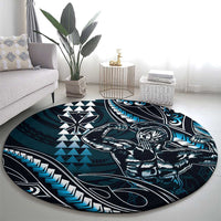 Hawaii Ikaika Warrior Helmet Round Carpet Blue Tribal Tattoo LT05 - Polynesian Pride