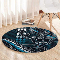 Hawaii Ikaika Warrior Helmet Round Carpet Blue Tribal Tattoo LT05 - Polynesian Pride