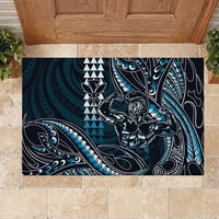 Hawaii Ikaika Warrior Helmet Rubber Doormat Blue Tribal Tattoo LT05 Blue - Polynesian Pride