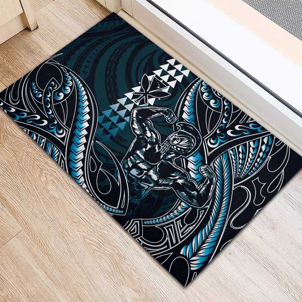 Hawaii Ikaika Warrior Helmet Rubber Doormat Blue Tribal Tattoo LT05 - Polynesian Pride